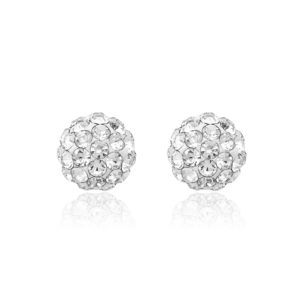 14K Solid Yellow Gold Crystal Large Swarovski Ball Stud Earrings 7mm 1/4 inch