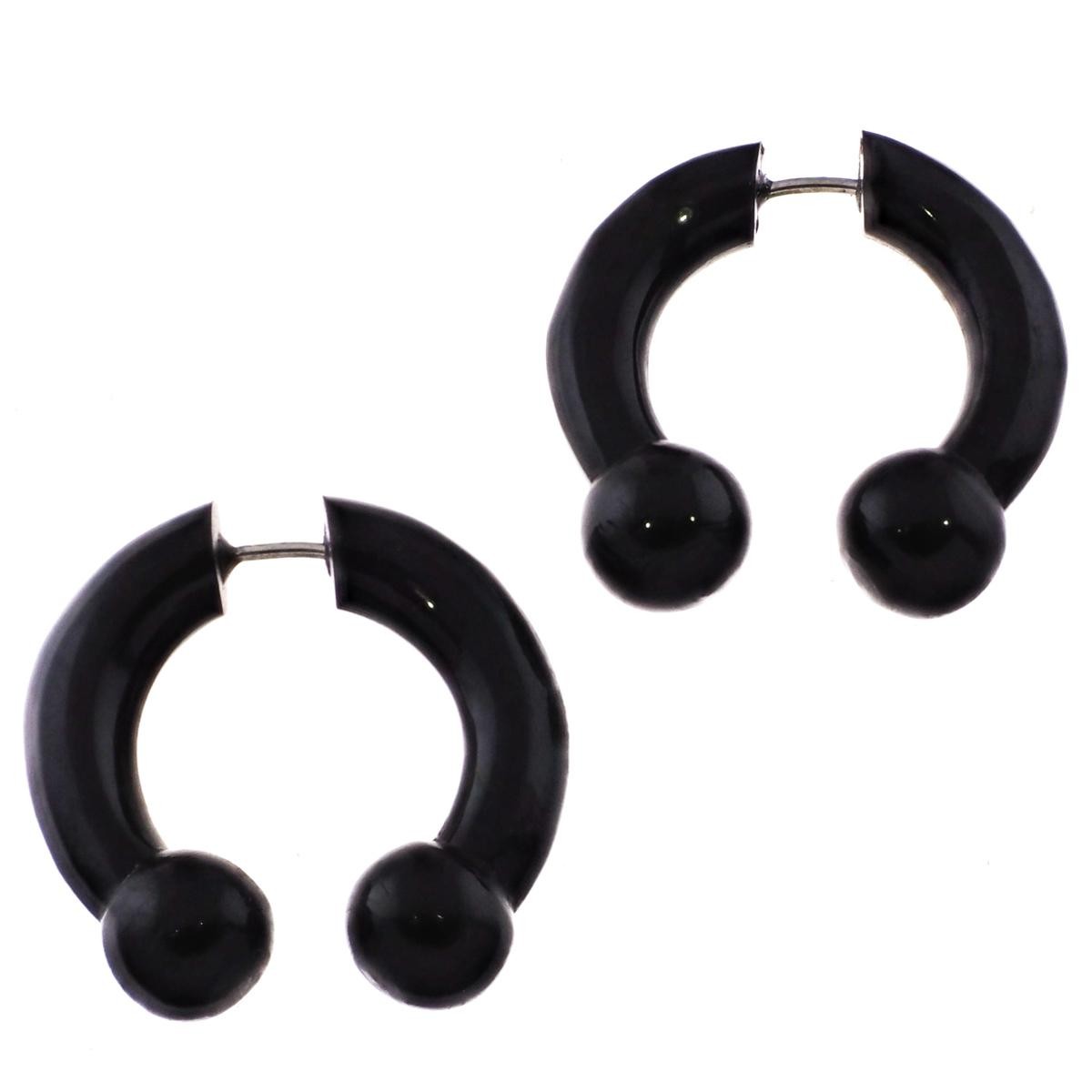 Fake Gauge Black Cow Horn Barbell Pincher Hand Carving Post Earrings, 1″