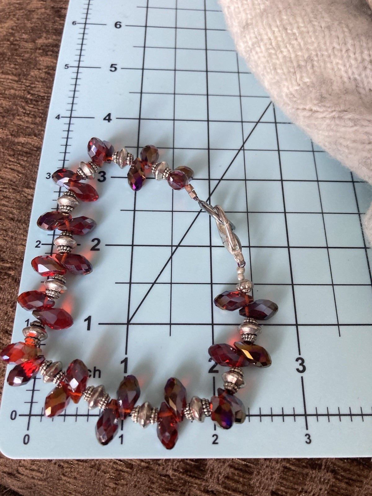 Cranberry Red Aurora Borealis Beaded Bracelet Faceted Silver Tone Dark Romantic