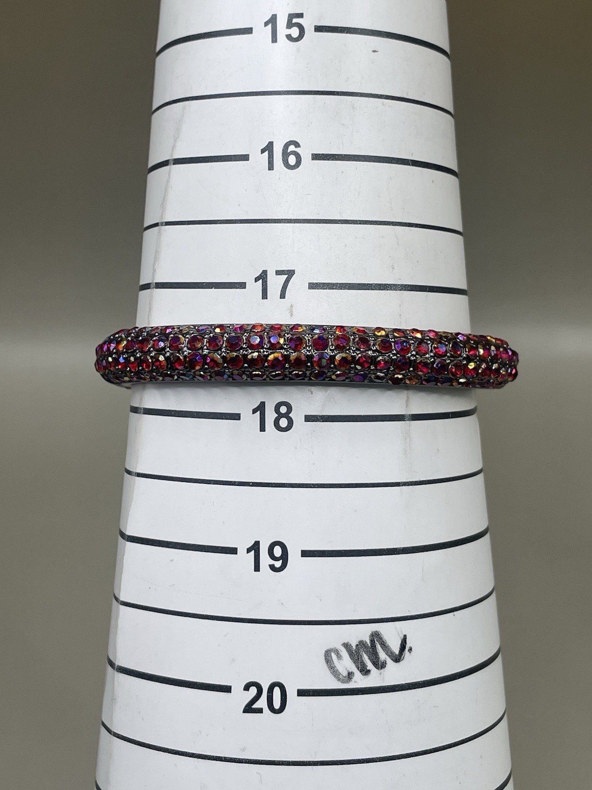 Nine West Gun Metal Sparkle Red Aurora Borealis rhinestones 6.9” Bangle Bracelet