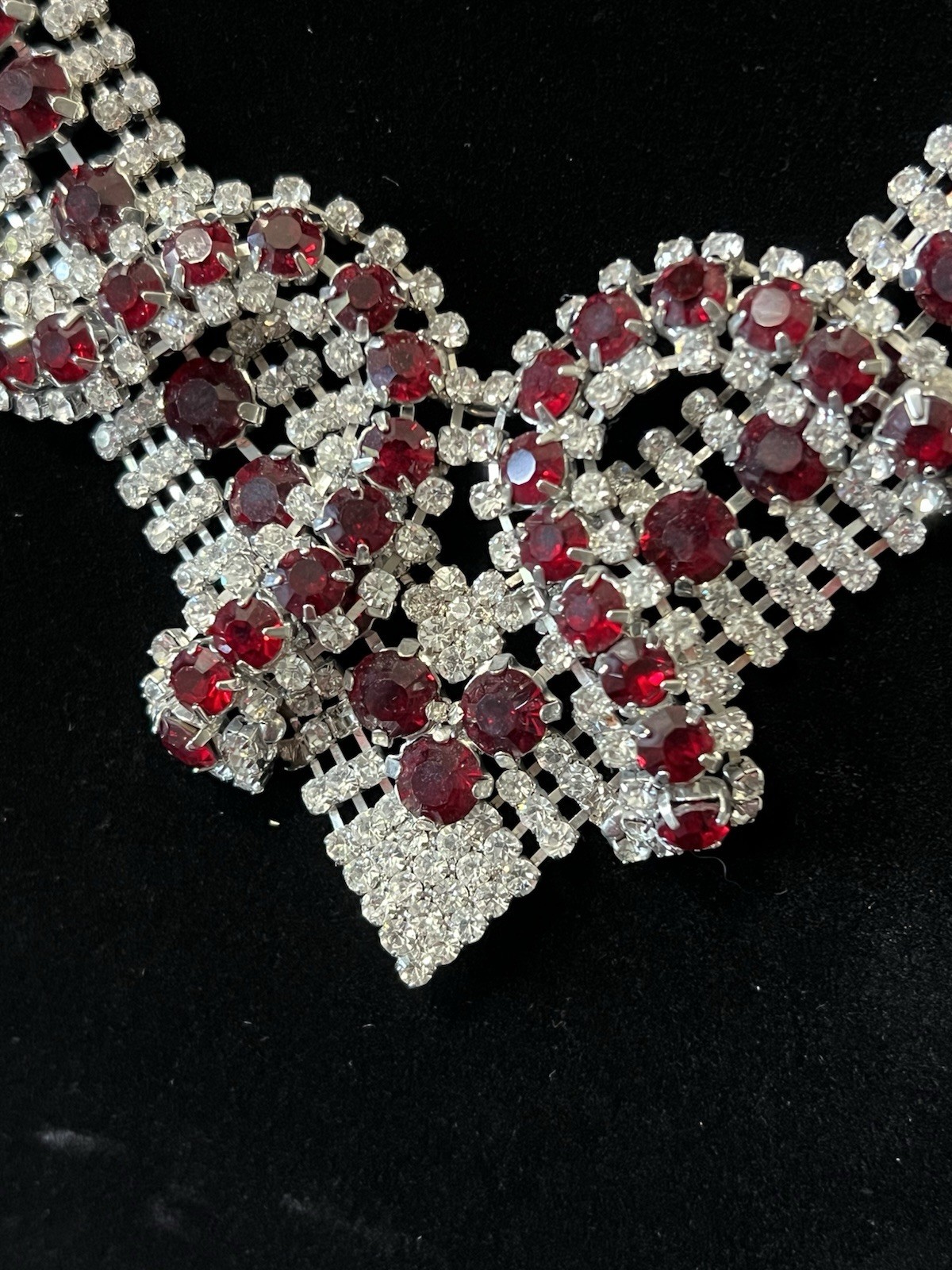 Iman Red Crystal Rhinestone Statement Bib Necklace