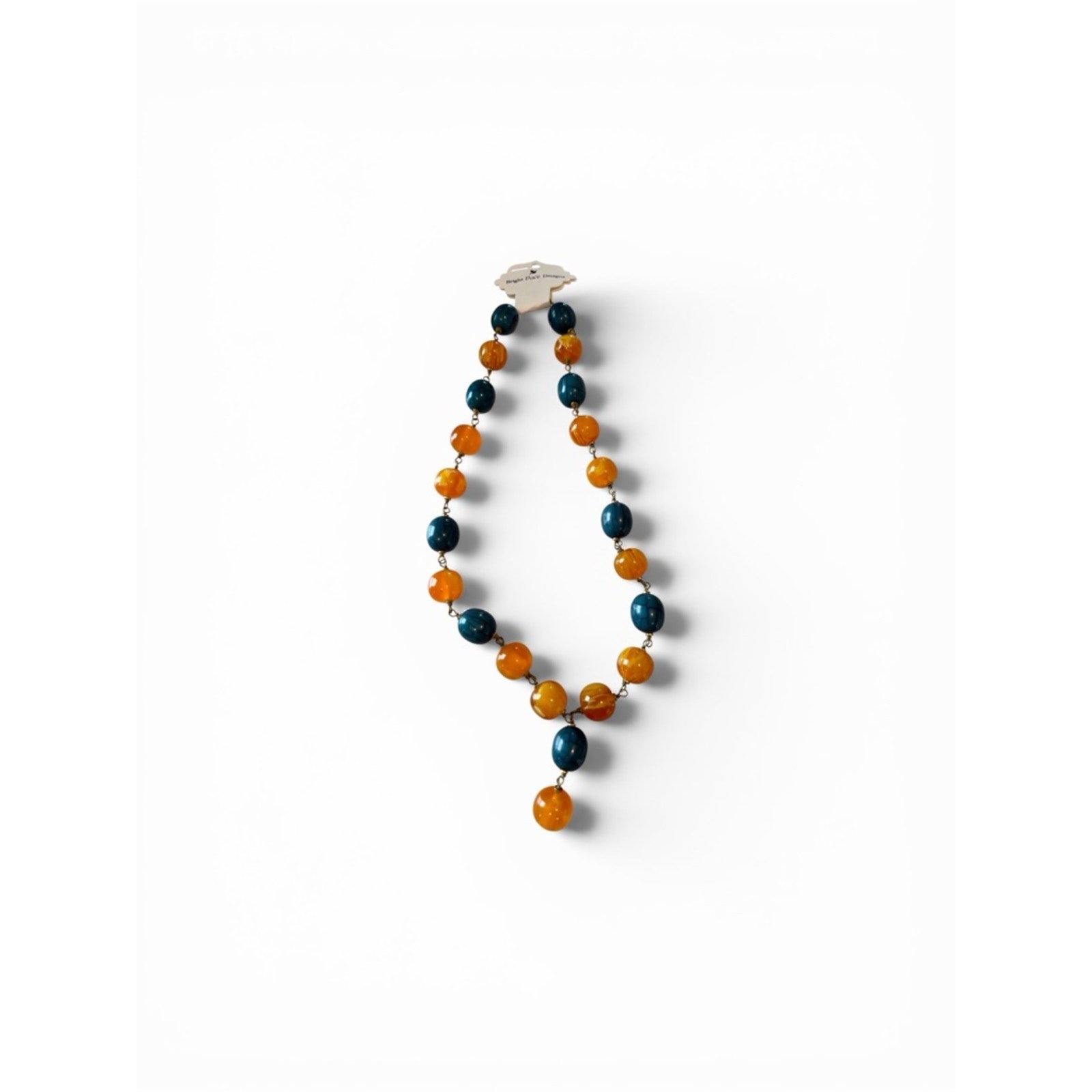 Two-Tone Amber & Teal Beaded Statement Necklace