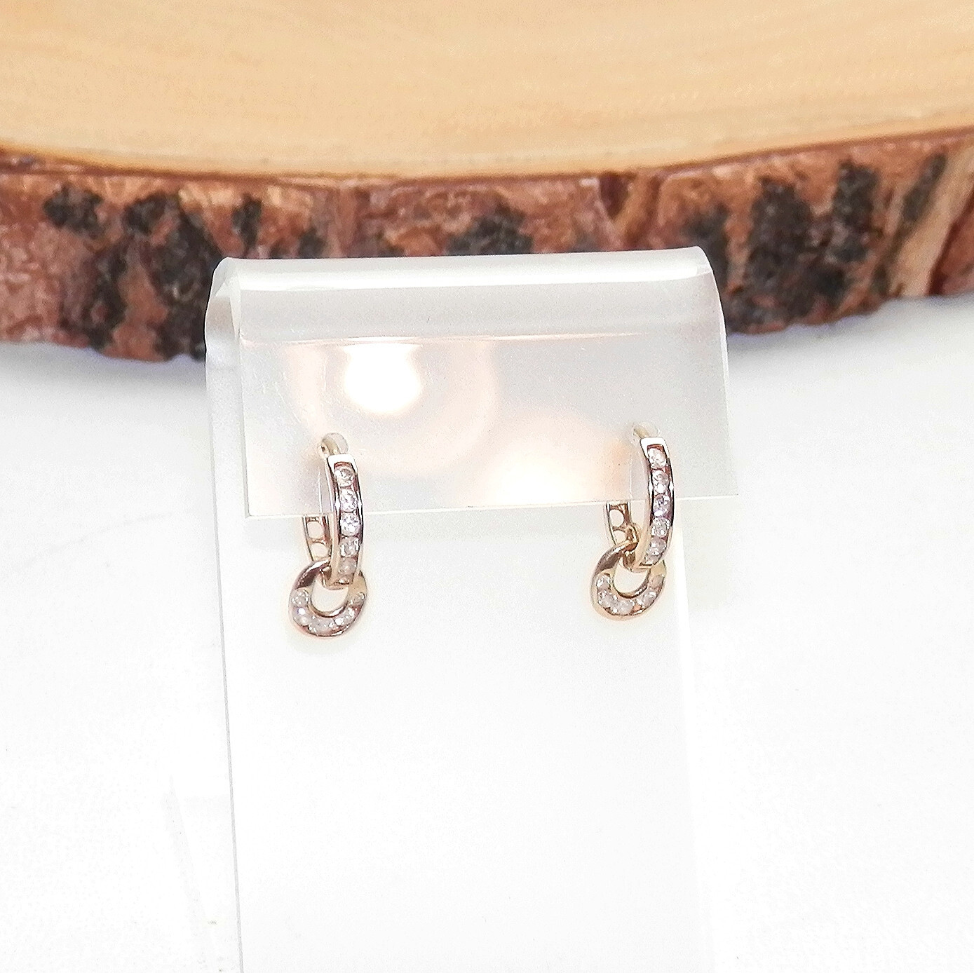 Solid Sterling Silver 925 ATI Gold Tone Crystal Huggie Dangle Hoop Earrings