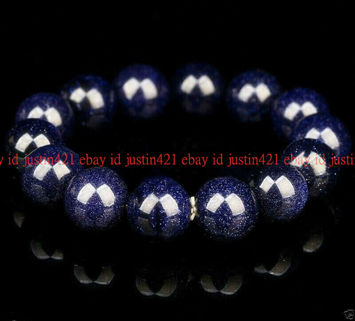 Natural 4/6/8/10/12/14mm Genuine Blue Sand Round Gems Beads Bracelet 7.5″ AAA