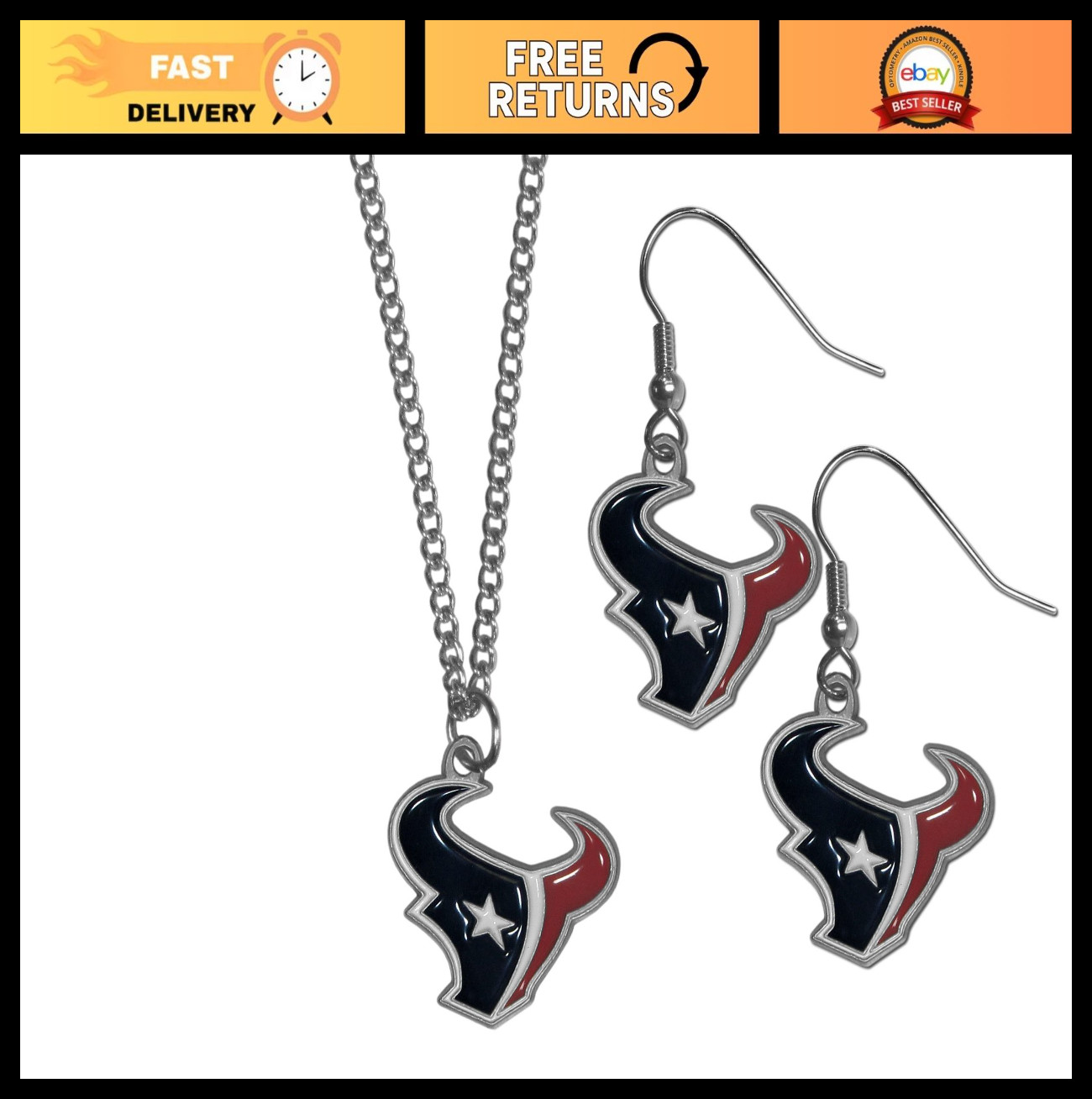 NFL Dangle Earrings & Chain Necklace Set for Unisex Adults – Sports Jewelry Gift