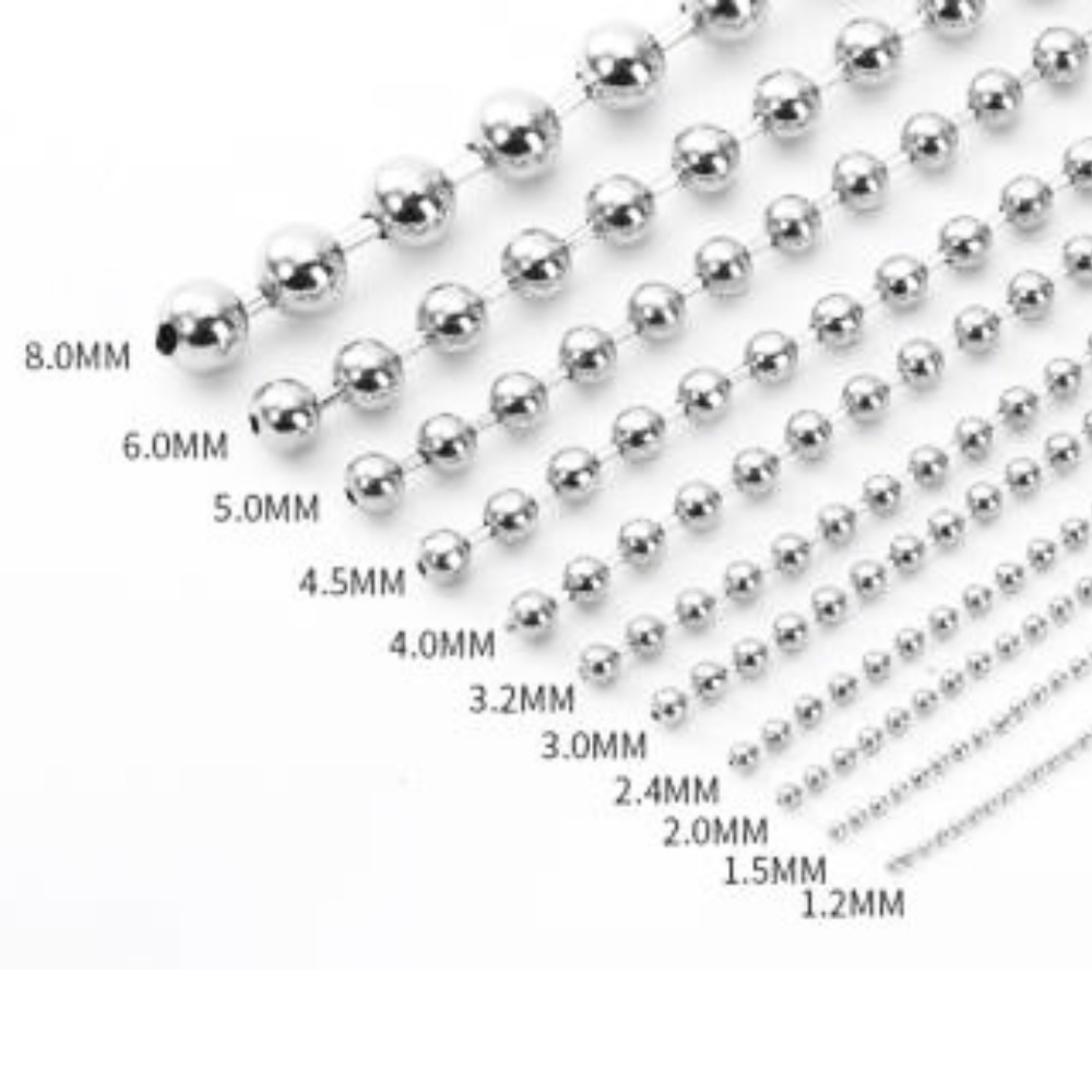 Stainless Steel Ball Chain 16″-40″ Dog Tag Bead Necklace Link 1.5/2/3/4.5mm