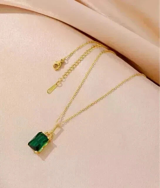 3.00Ct Emerald Cut Lab Created Emerald Solitaire Pendant 14K Solid Yellow Gold