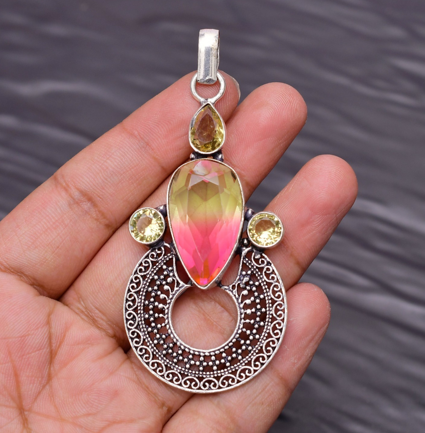 Bi Color Tourmaline Gemstone 925 Sterling Silver Jewelry Pendant 2.99″
