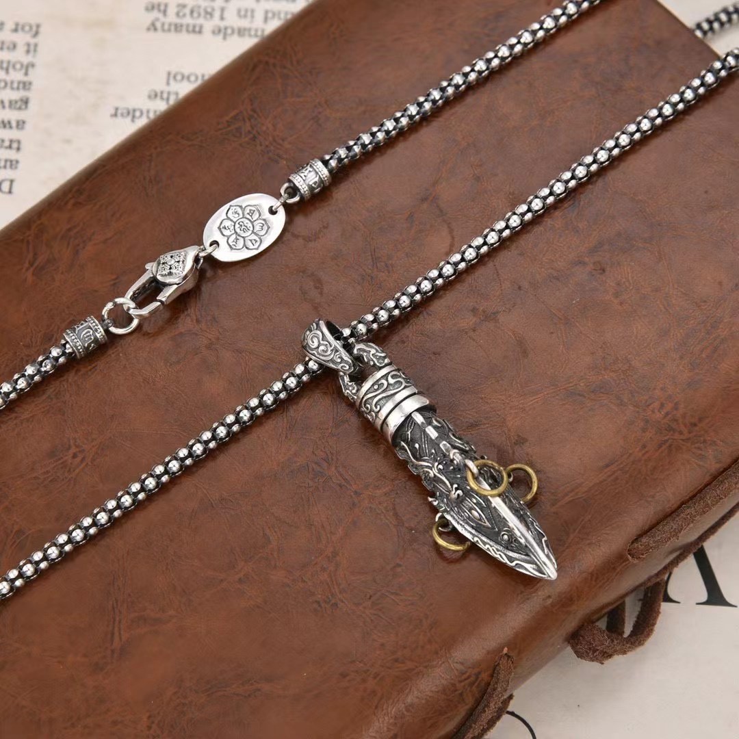 Spearhead Prayer Box Pendant Gothic Keepsake Urn Amulet Biker 925 Silver & Brass