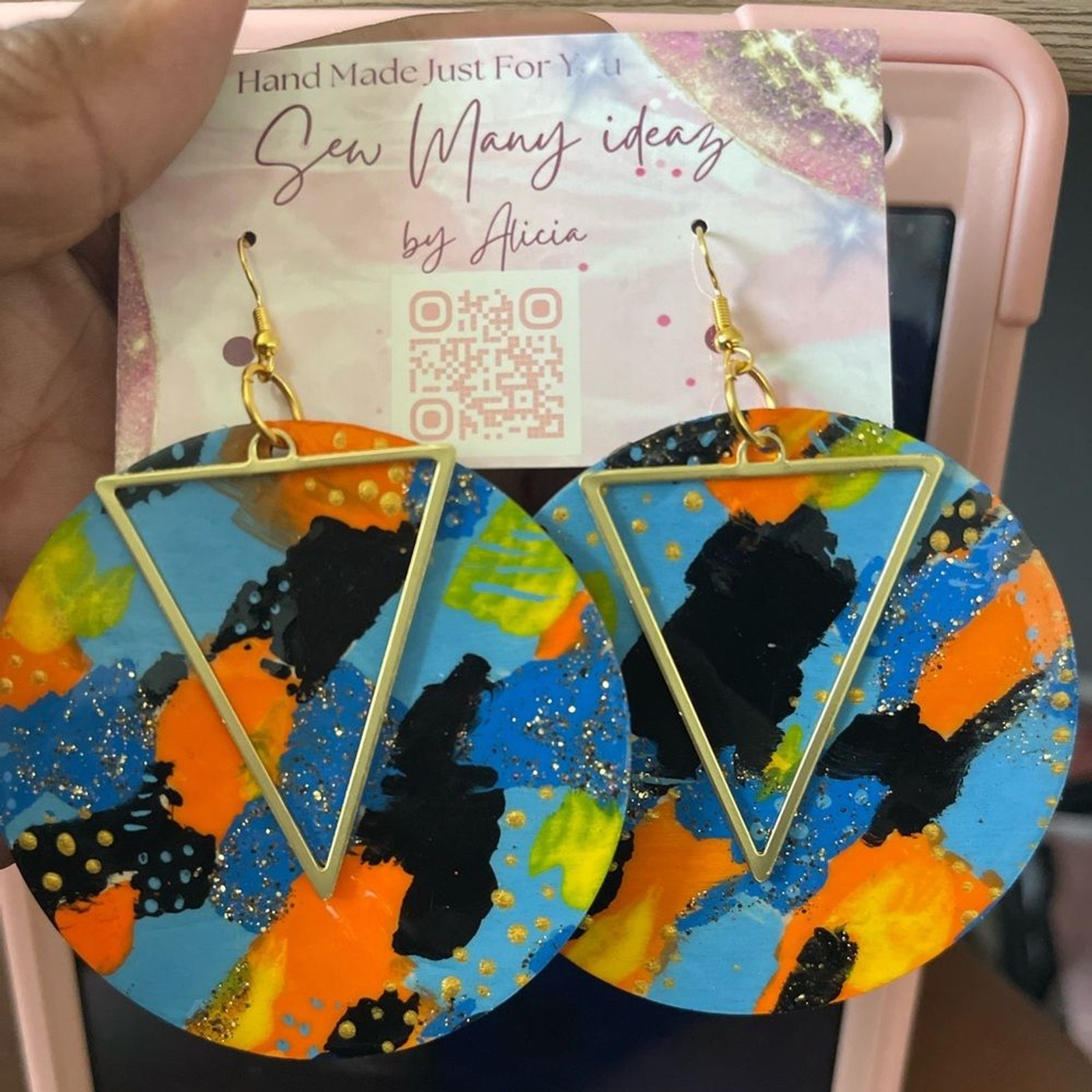 Colorful Abstract Earrings with Gold Accents