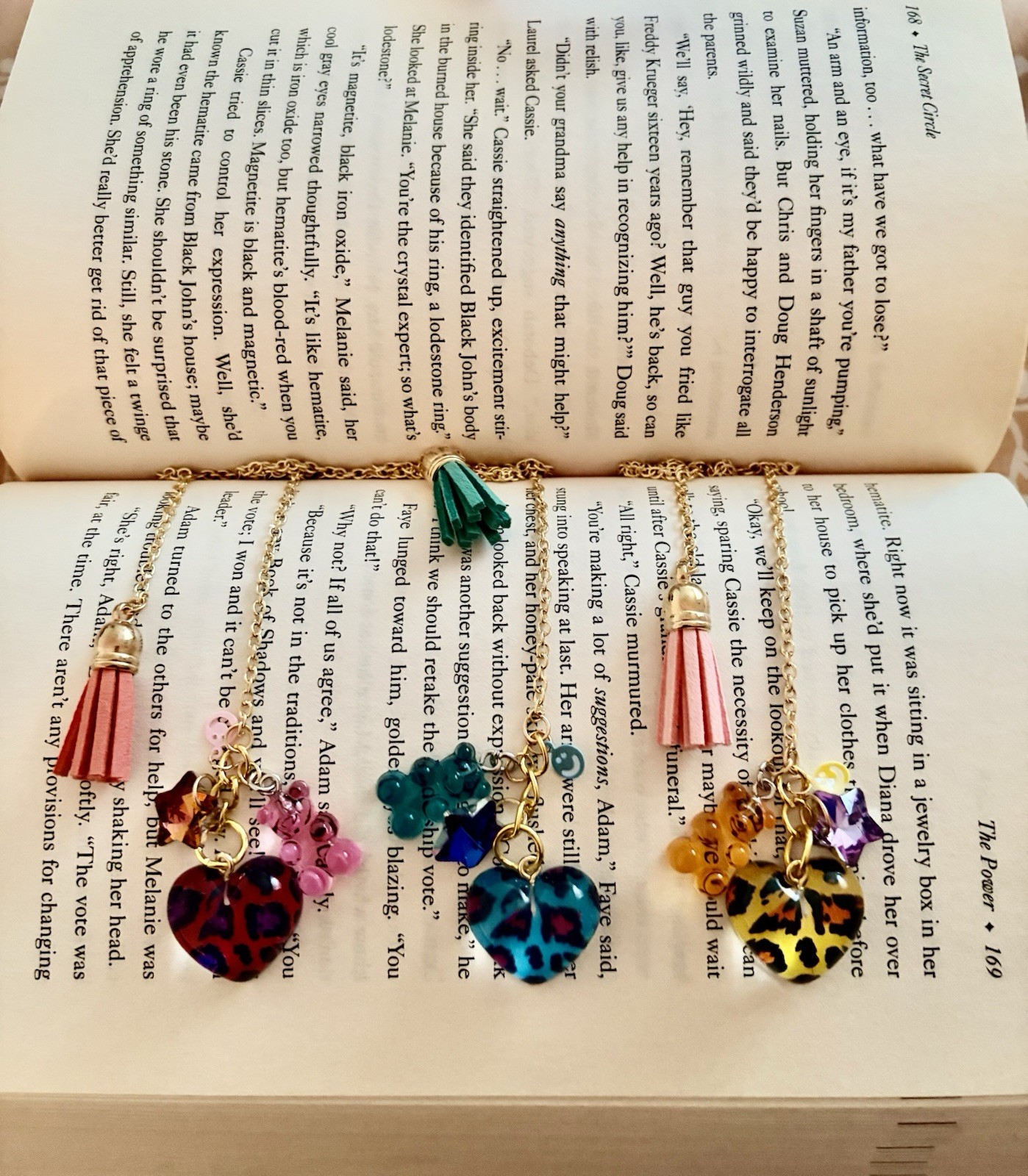 Gold Tone Cable Chain Necklace w/ Multicolor Beads Leopard Print Tassel Charm