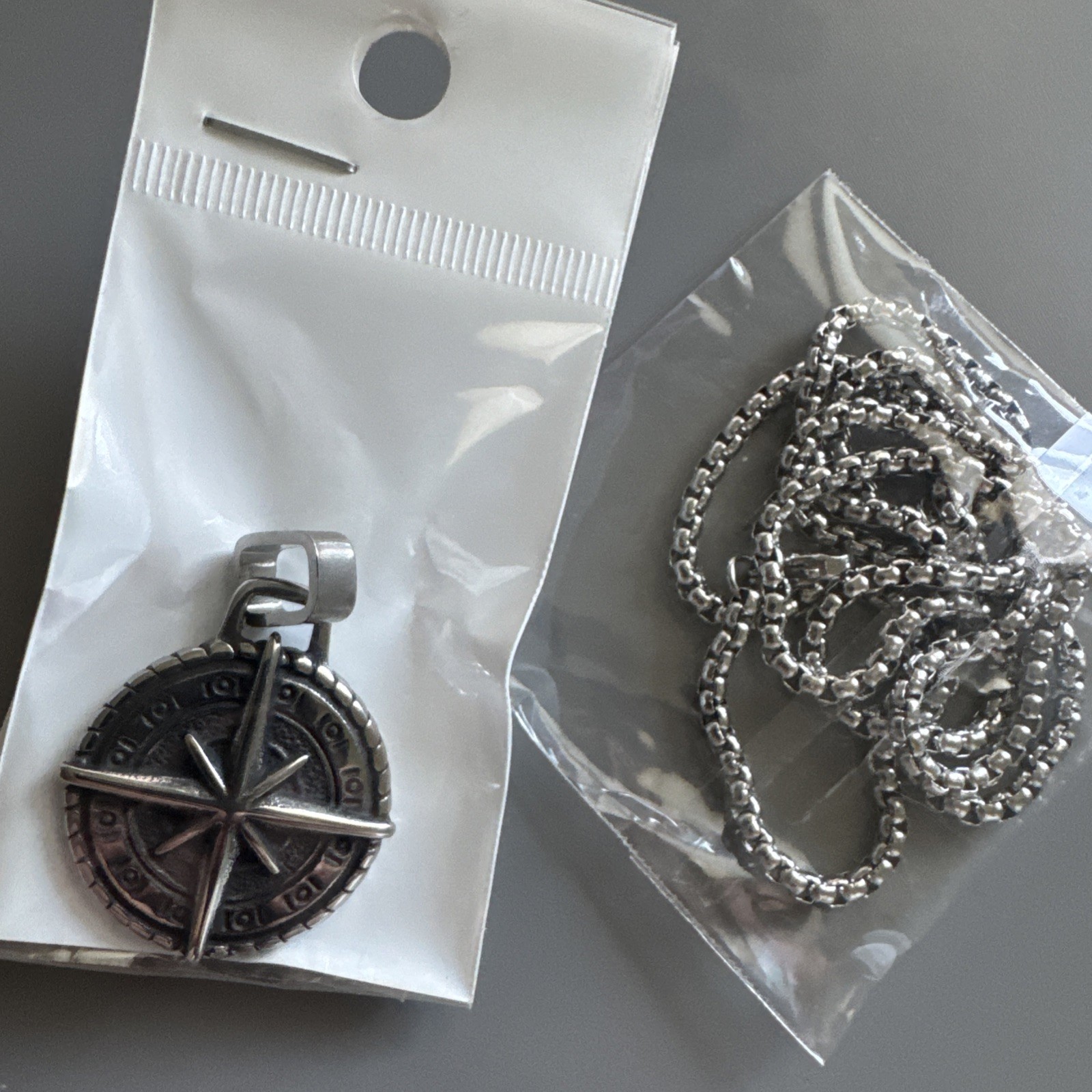 Viking Compass “North Star” or “Nautical Star” Silver Tone Pendant 24” Chain
