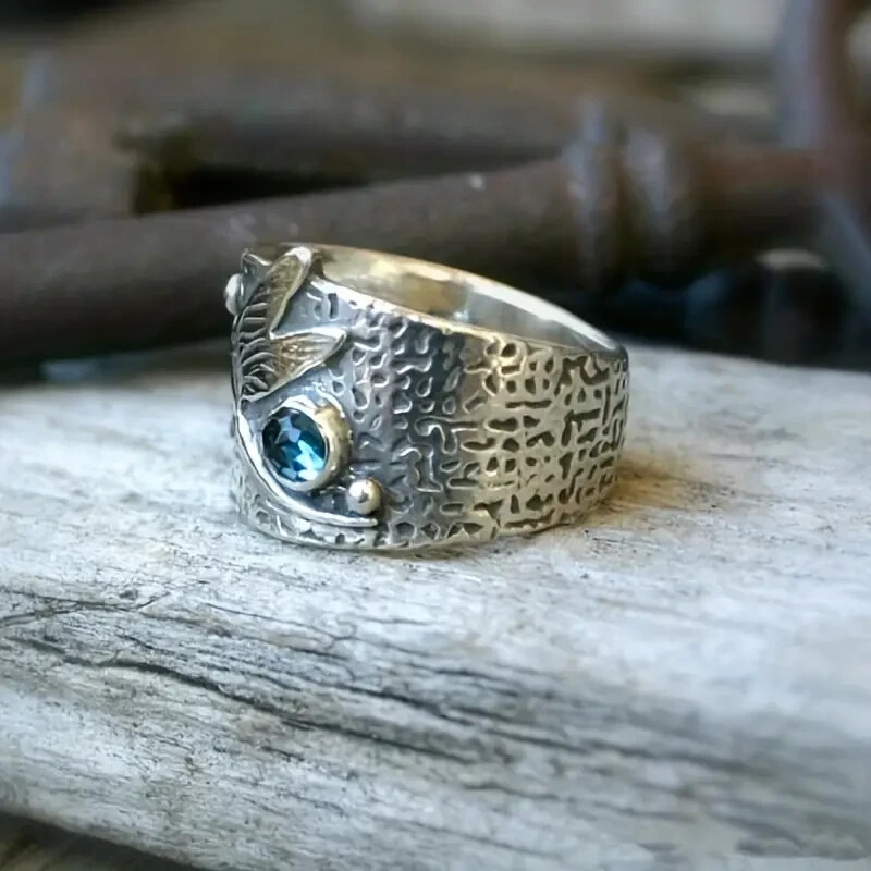 Unique 925 Sterling Silver Blue Topaz Dragonfly Wedding Engagement Ring Size 9.5