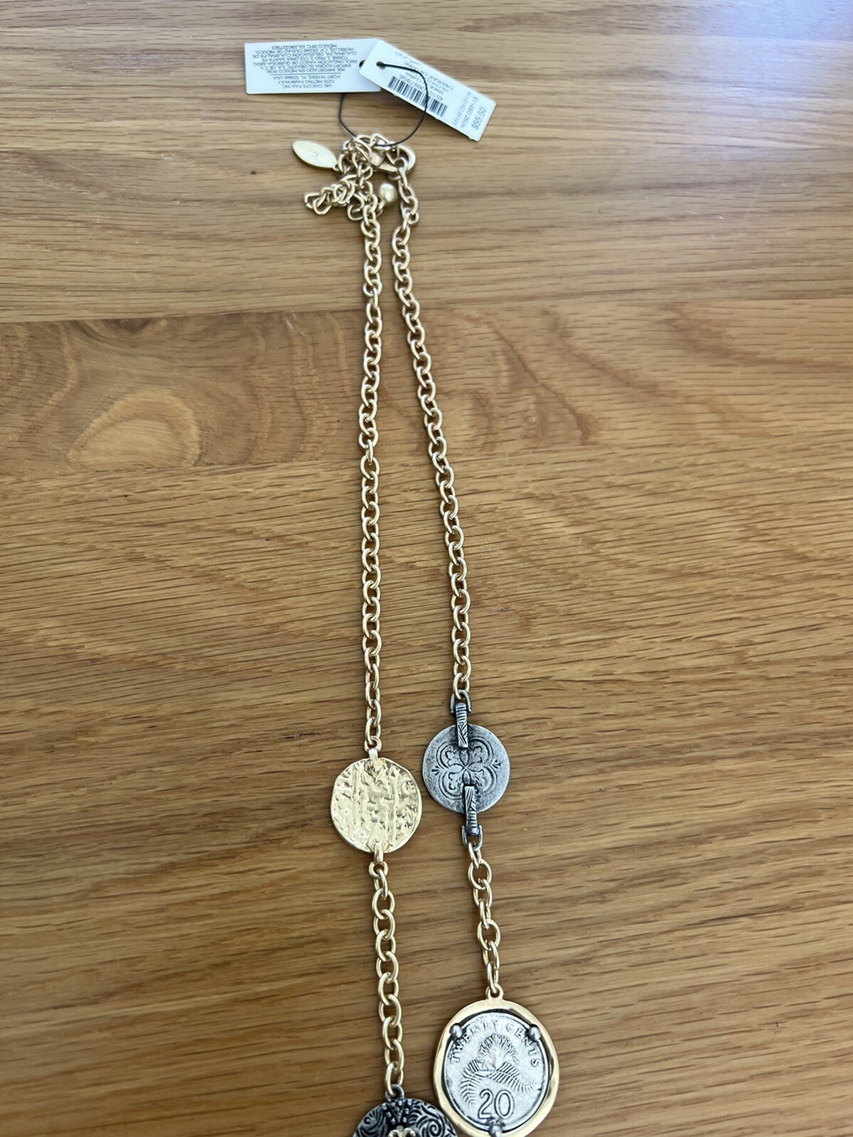NWT CHICO’S Silver Goldtone Dangle Coins 24″ Necklace & Earrings W101