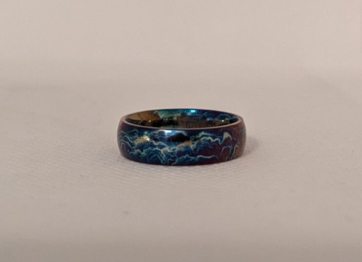 Anodized Titanium Ring-Colorful Random Lightning Strike Pattern Men / Women- 9.5