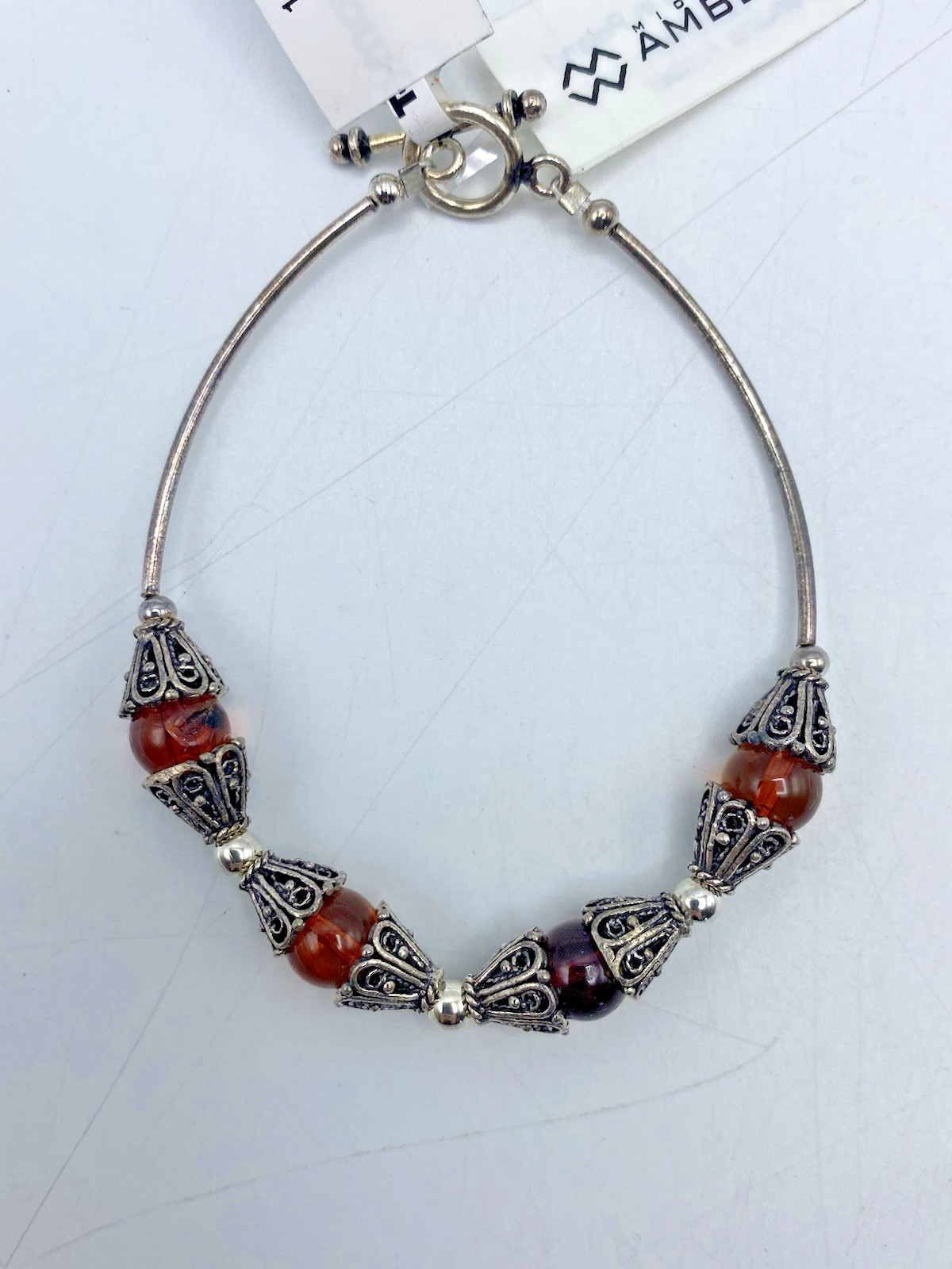 Midwest Amber Sterling Silver and Amber Bracelet 7″ Toggle Clasp NWT