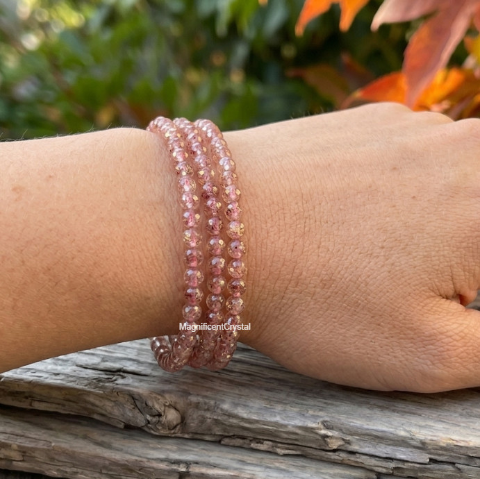 1PC Premium Strawberry Quartz 4mm Bead Stretch Bracelet Love Harmony Crystal