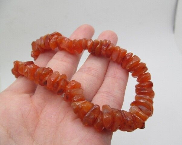 Vintage Chunky Natural Carnelian Stone 11.5mm Chip Bead Beaded Necklace 17.25 In