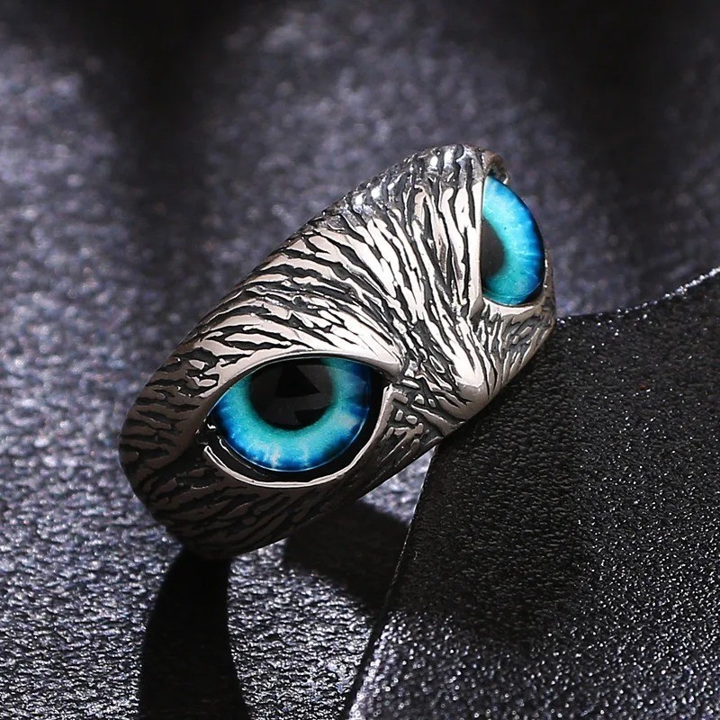 Blue Eye Owl Ring Jewerly Men Women Silver Color Zinc Alloy Animal Accessory