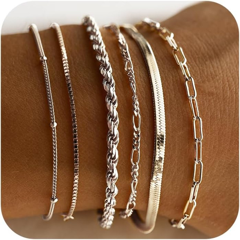 Gold Bracelets for Women Waterproof, 14K Real Gold Jewelry Sets for Women Trendy