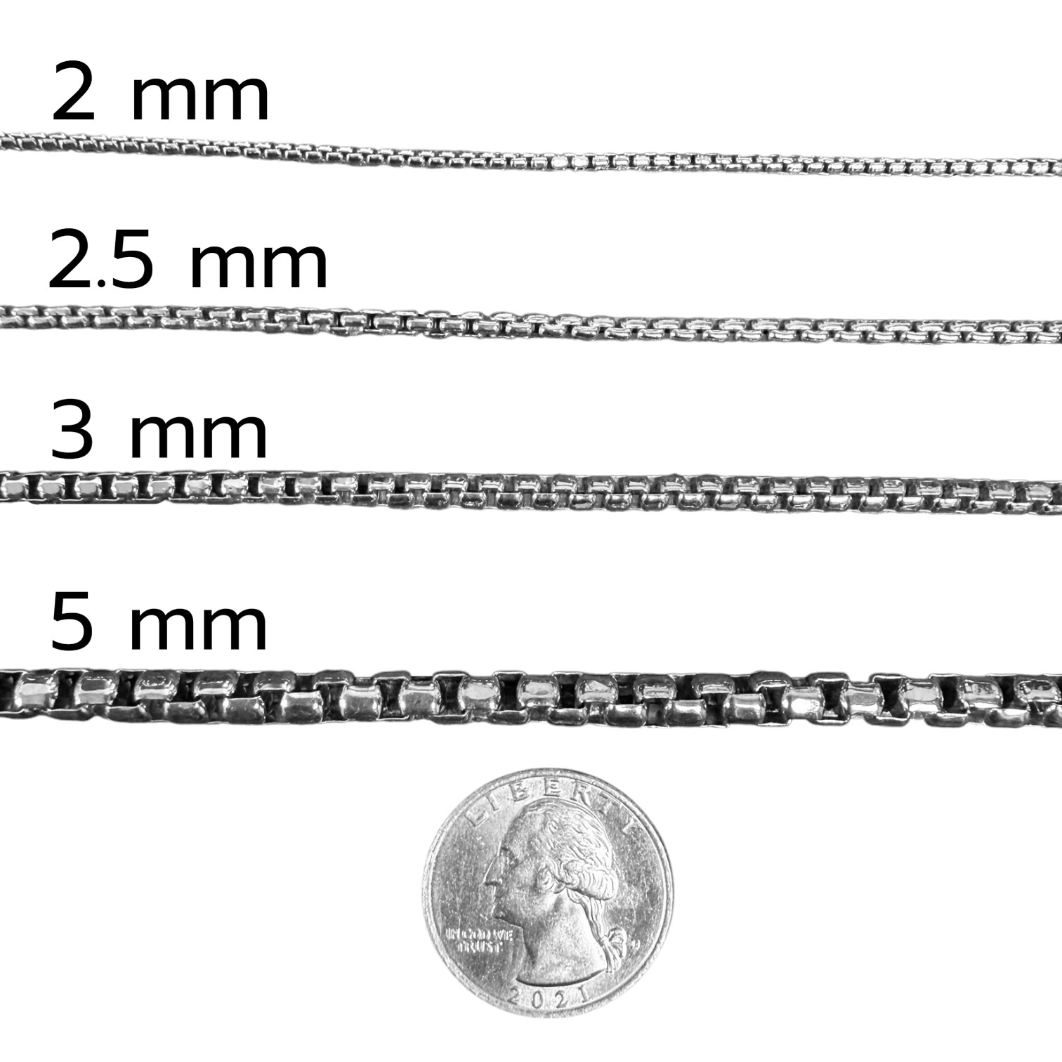 2mm 925 Sterling Silver Round Box Chains Wholesale Chains 16″,18″,20″,22″,24″,30