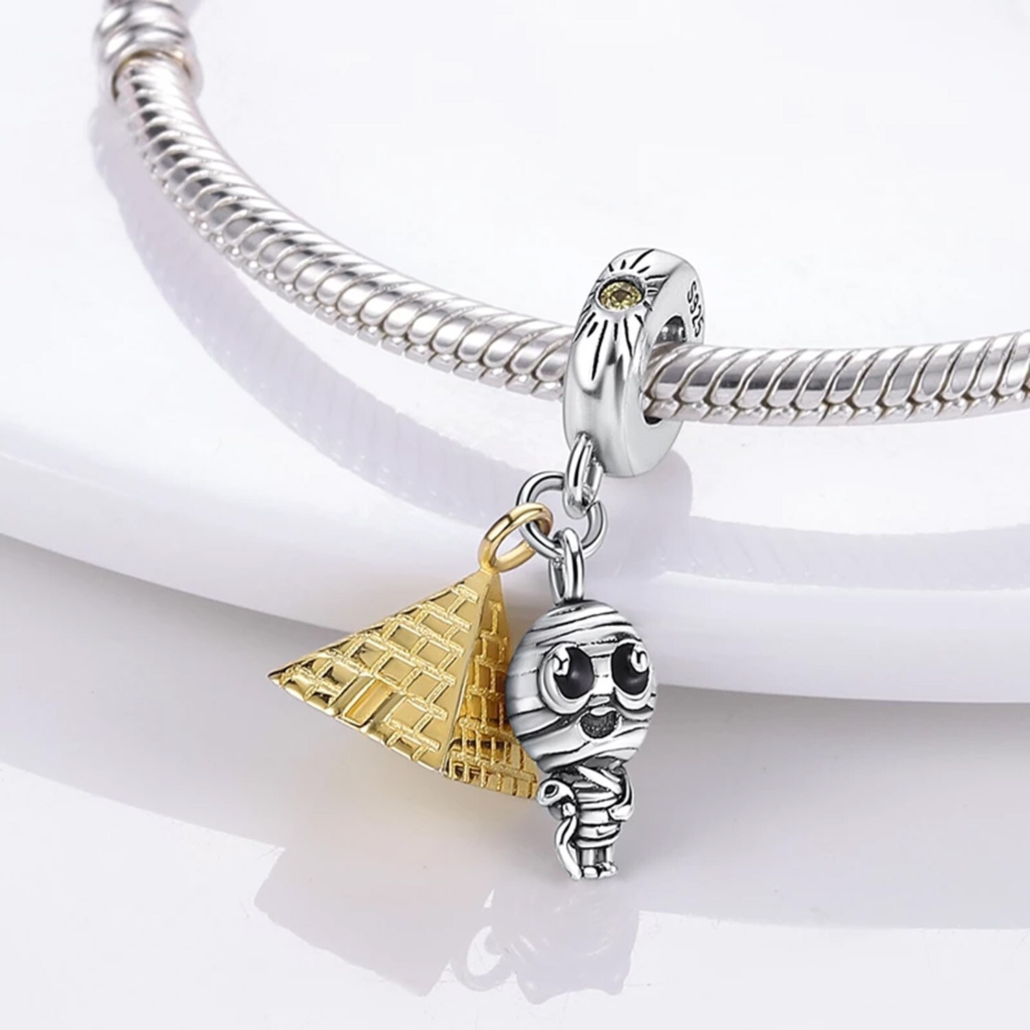 Pyramid And Mummia Charm For Bracelet, Egypt Charm, Travel Charm