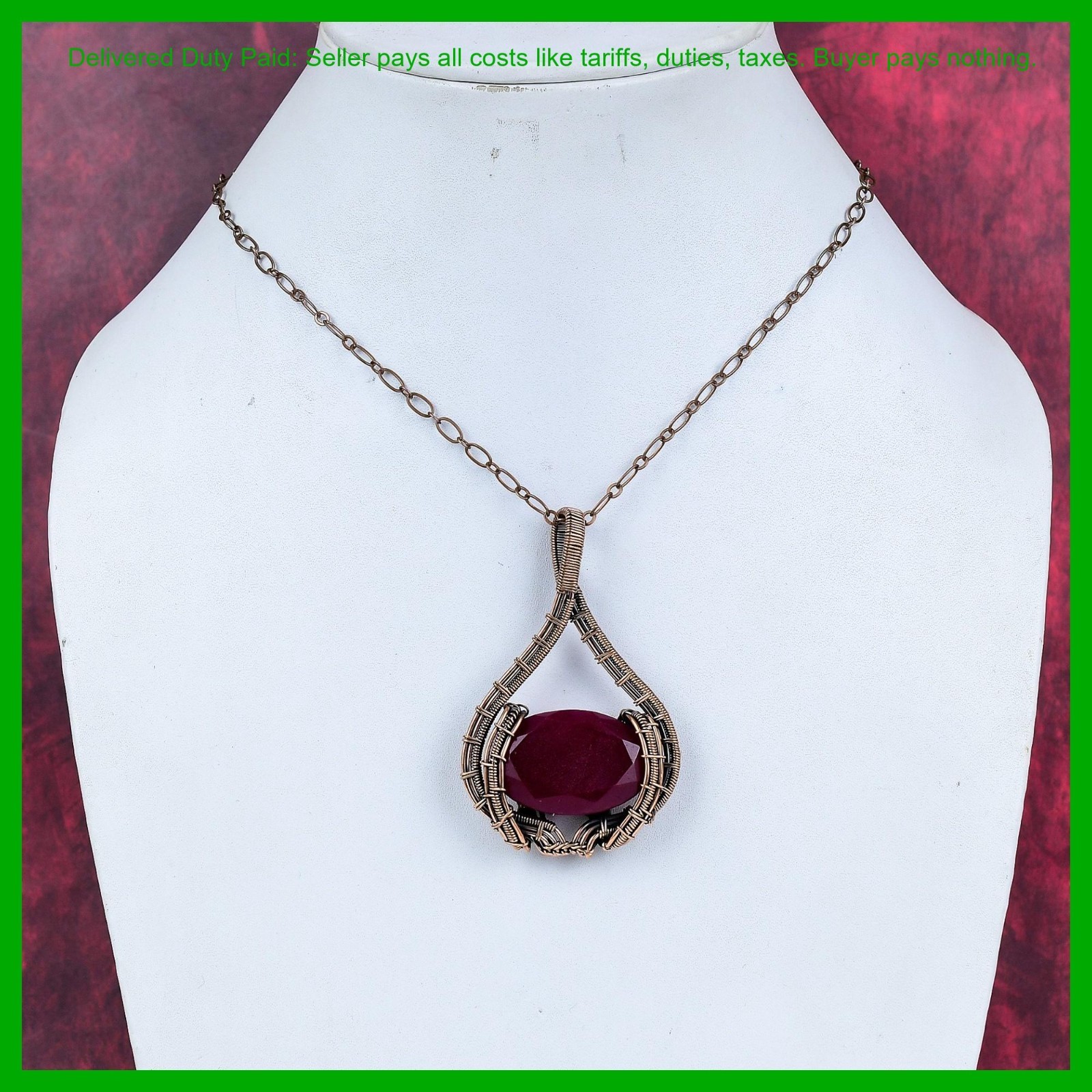 Thanks Giving Day Deal Copper Kashmir Rubi Stone Wire Wrapped Pendant Jewelry