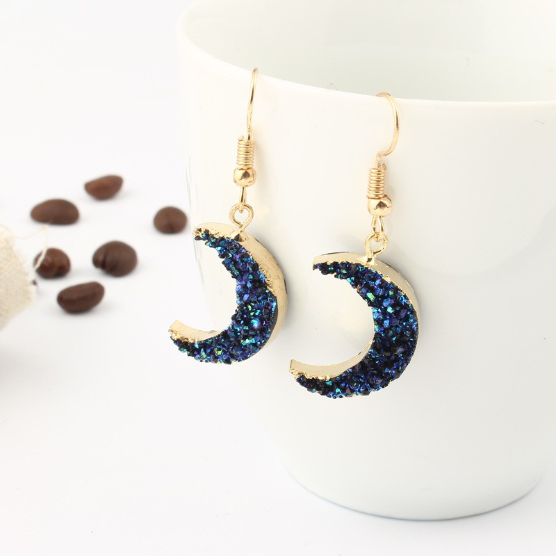 Crescent Moon Dangle Earrings Sparkly Black Resin Half Moon Drop Earrings
