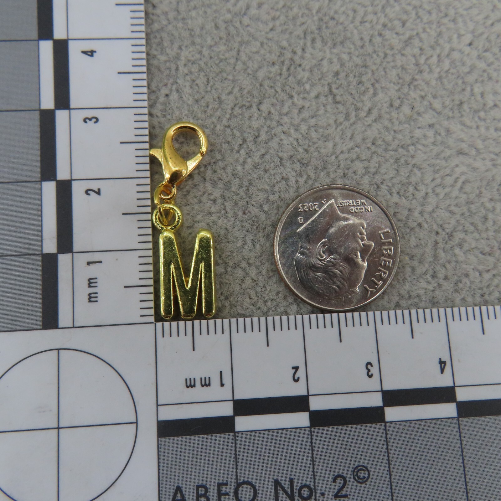 Initial LETTER M Charm Zipper Pull Keychain Add On Clip Gold Tone Alphabet