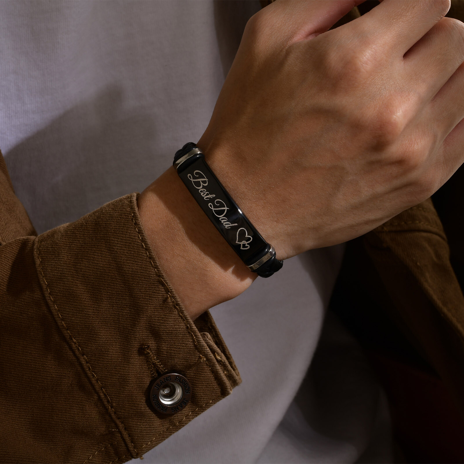 Personalized Mens Leather Bracelet Engraved Gift for Men Him Son Daddy Husband