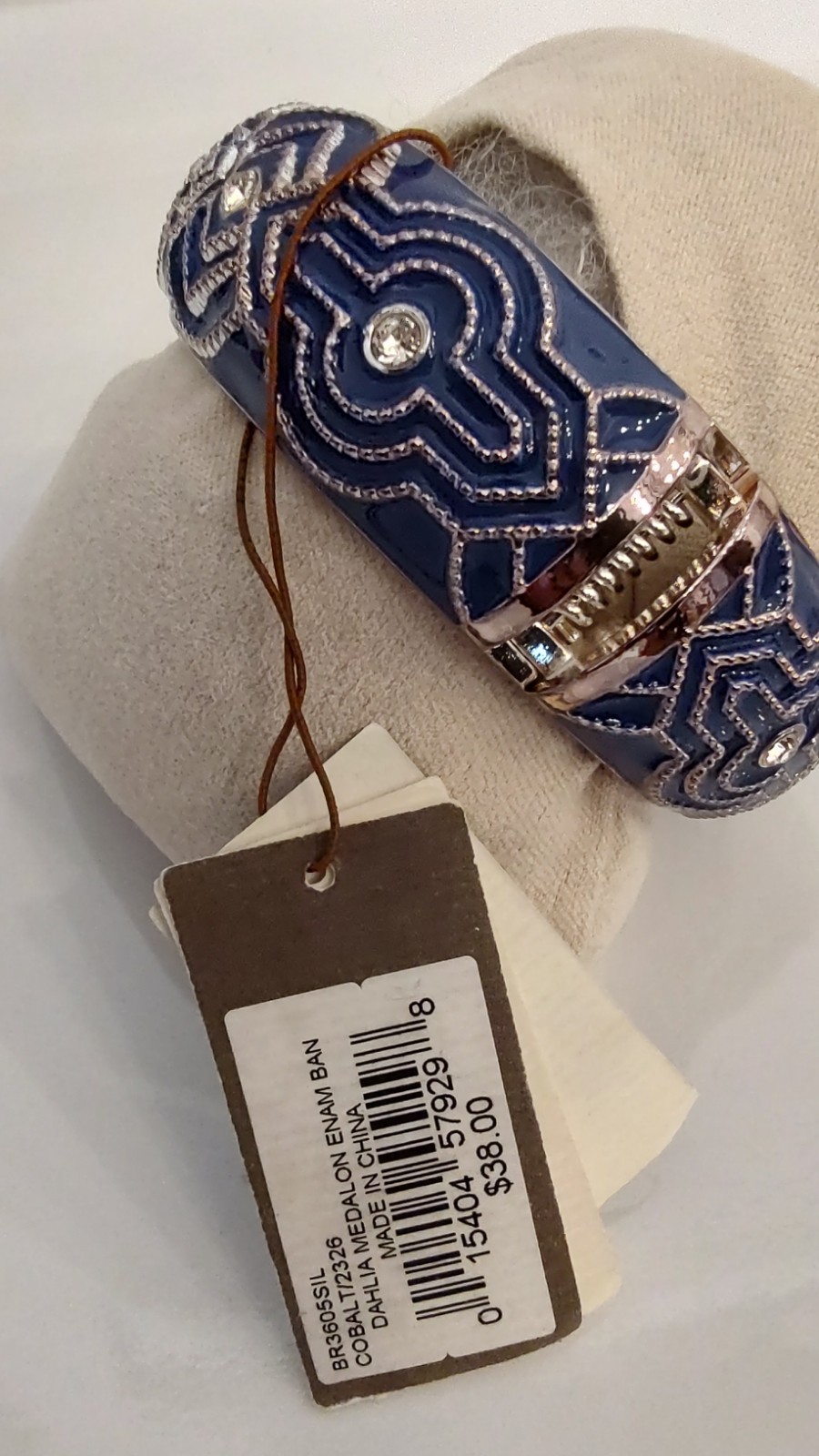 Tommy Bahama Dahlia Medallion Enamel Bangle, Cobalt Blue Silver/ Crystal Details