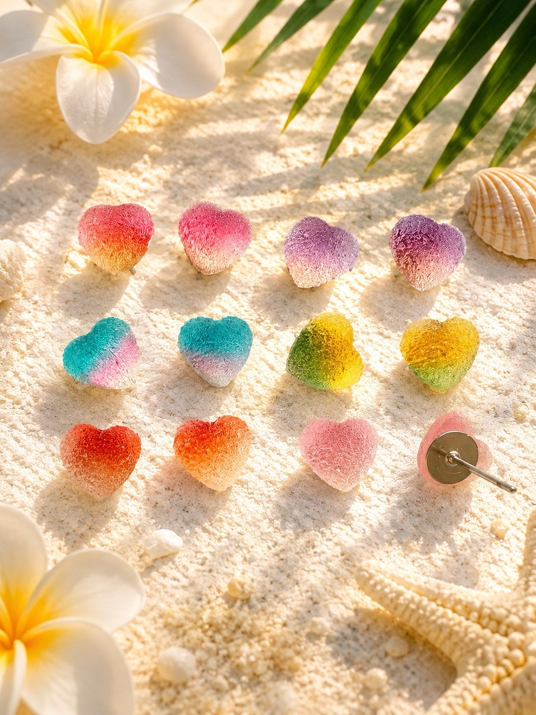 Handmade Heart Resin Stud Earrings set (6 pairs) |coarse/frosted surface texture