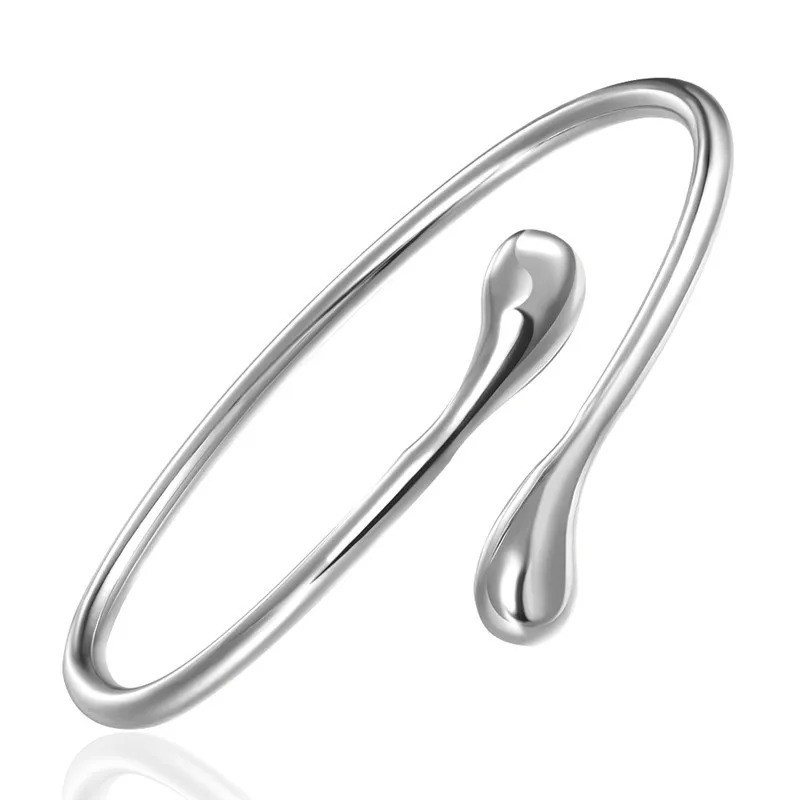 Silver Open Cuff Bangle Bracelet Adjustable Water Drop Women Unisex Jewelry