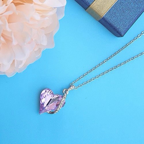 Menton EzaI Heart Pendant Necklace Swarovski Purple Crystal Silver Plated