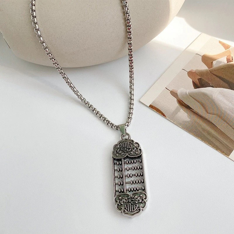 Set of 2 Necklaces for Men/Women/Unisex-27 In. Silver Chain w/Abacus Pendant!!