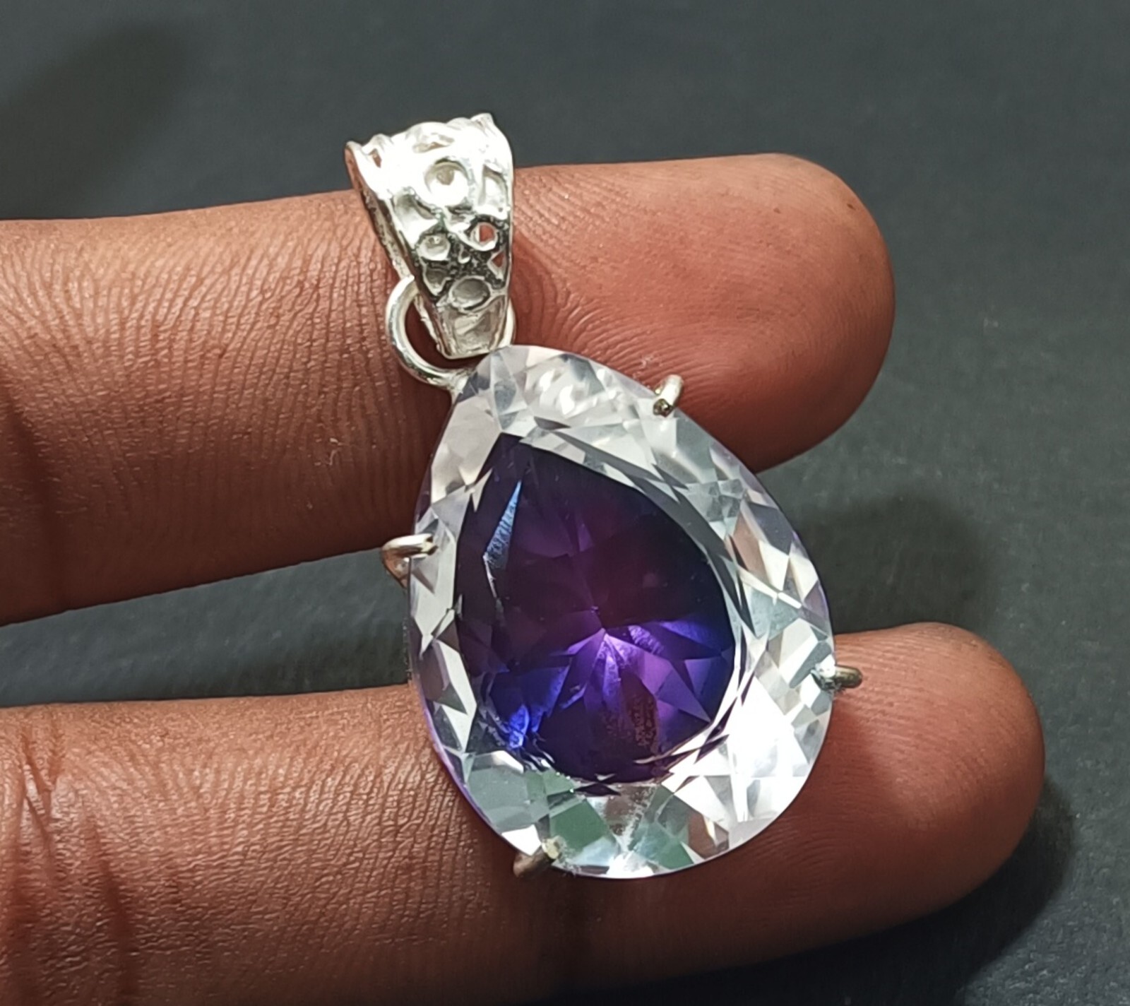 Bi-Color Rare Pitambari Sapphire Pear Natural 60.80 Ct 925 Silver Pendant Gems