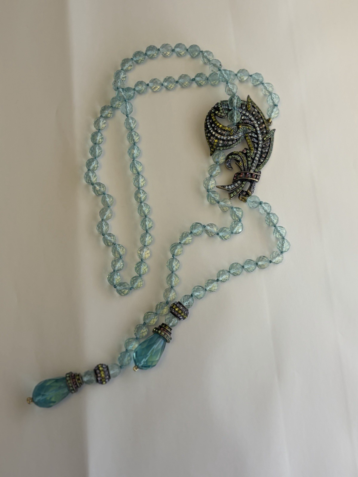 Heidi Daus Statement Necklace Crystal Plume Bead Art Deco Vintage