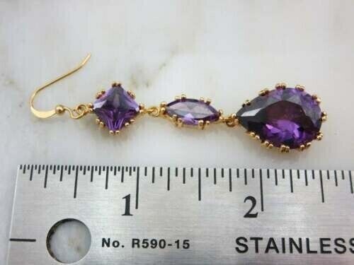 4 Ct Pear Cut Simulated Amethyst Drop/Dangle Earrings In 14K Yellow Gold Plated