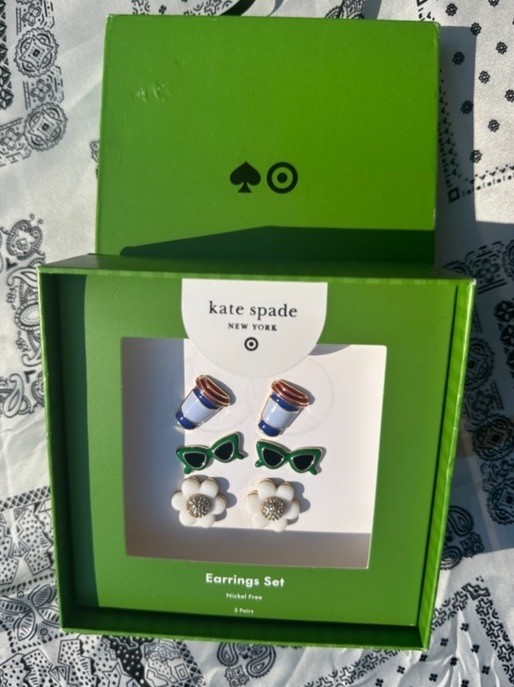 Kate Spade X Target Summer Stud Earrings 3pk Sunglasses Flowers Coffee Latte NWT