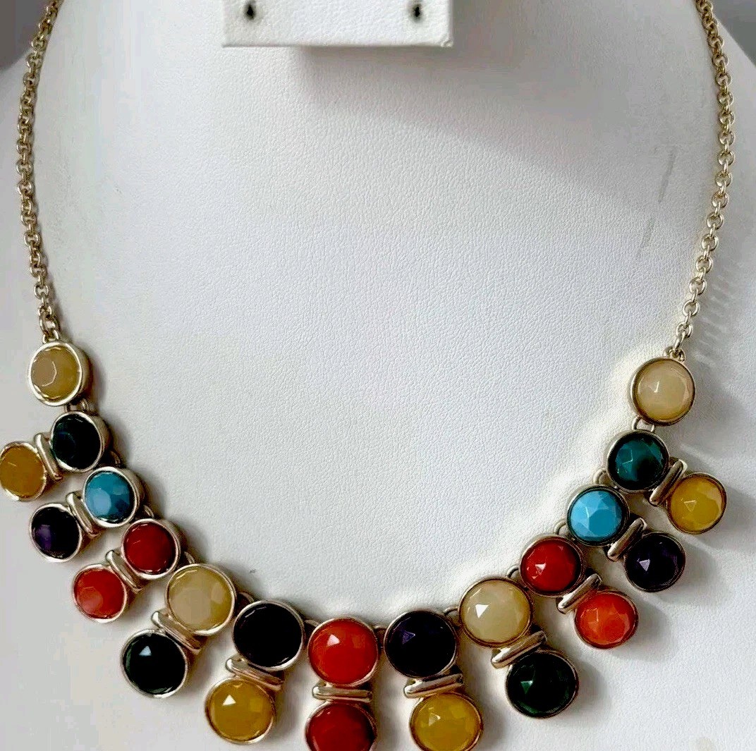 Liz Claiborne Colorful Statement Necklace_ Gold Tone_ Very Good Used Condition