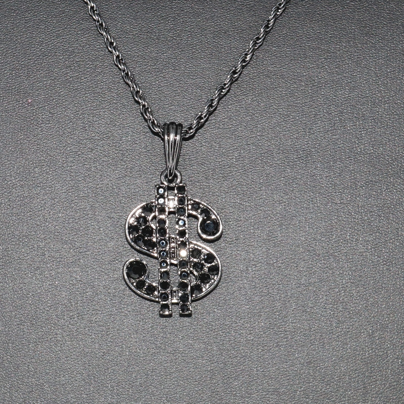 Dollar Sign Gun Plated Pendant Necklace, Money Symbol Charm with Rope Chain