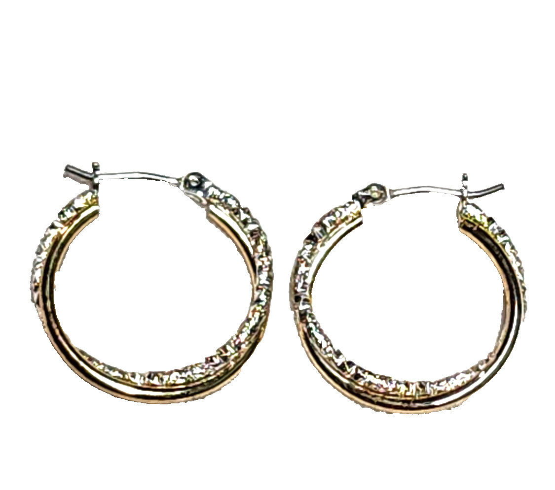 Gold & Textured Silver Tones Double Hoop Fashion Costume Retro 7/8″ English Lock