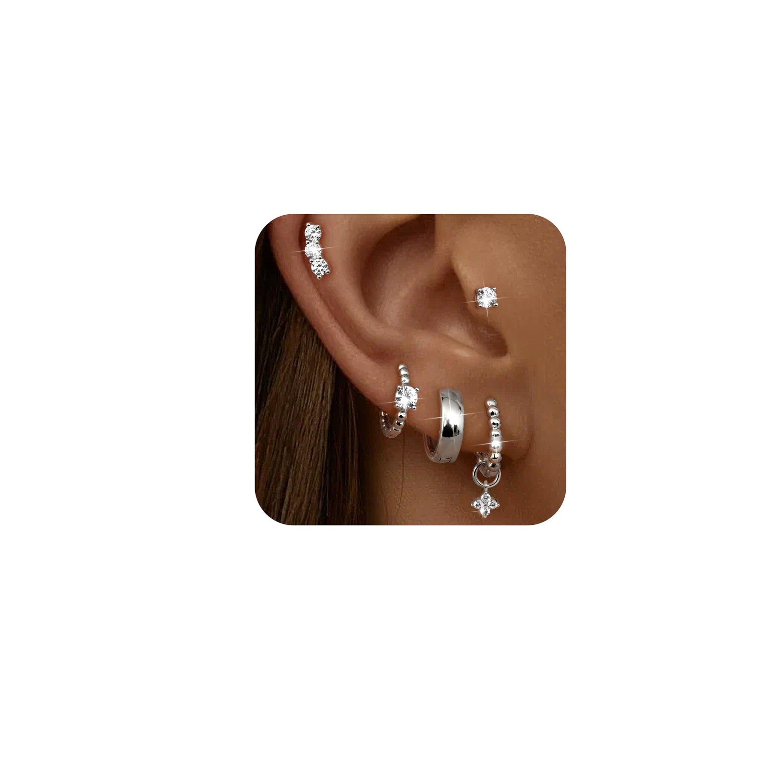 Dochais Small Silver Hoop Studs Earrings 14k Gold Plated Huggie Small,
