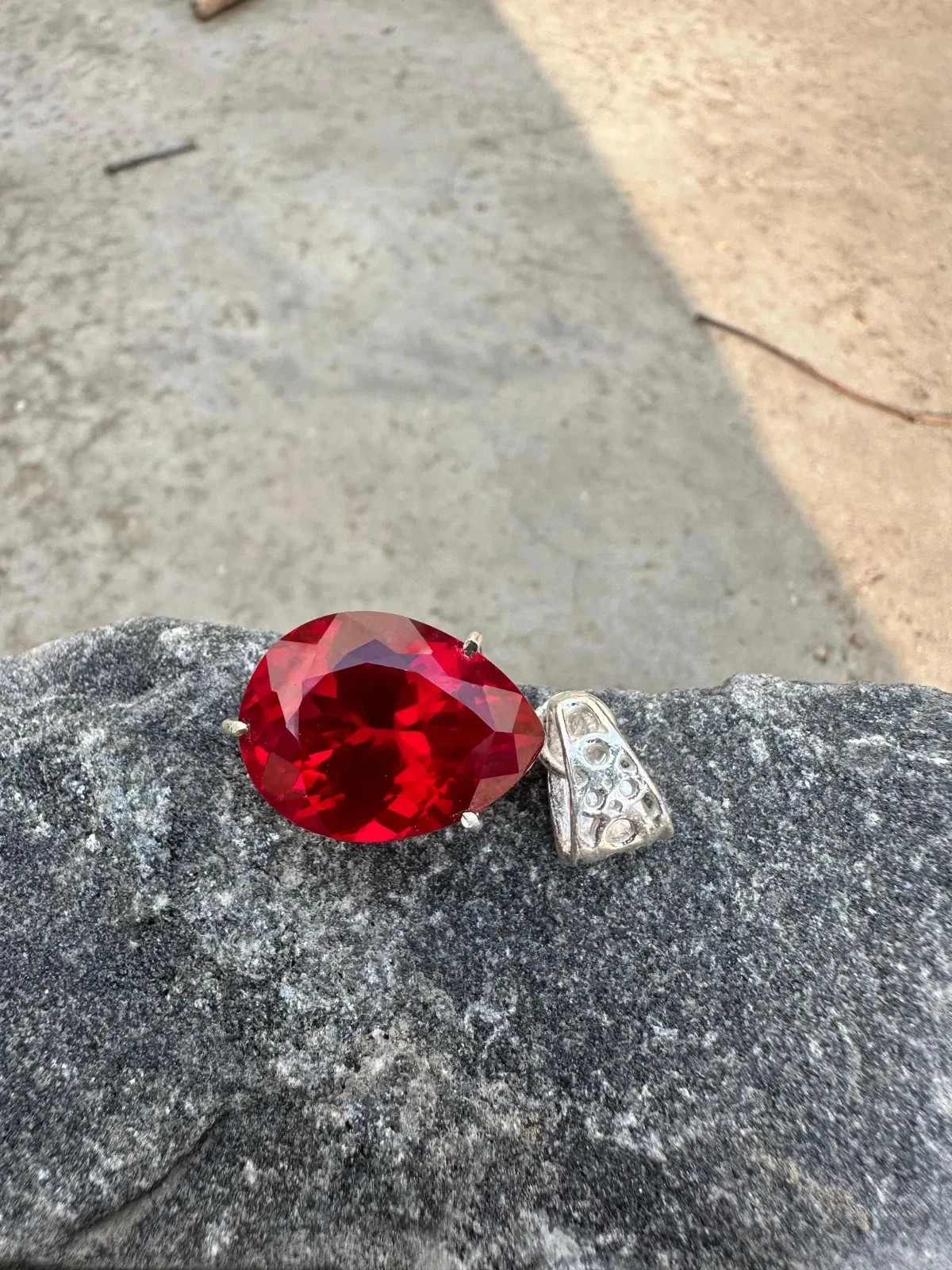 GIE Certified Natural Red Ruby Pear Cut Pendant, Sterling Silver 37 Ct Gemstone