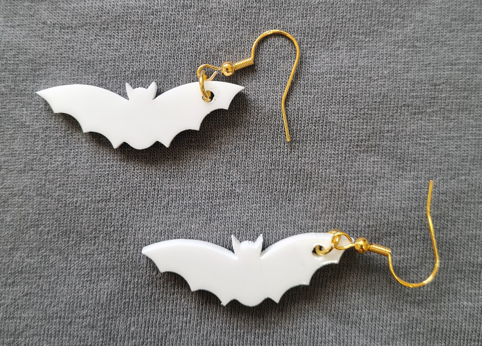HALLOWEEN Bat Earrings Lasercut White Acrylic (Silver/Gold Hooks) Gift