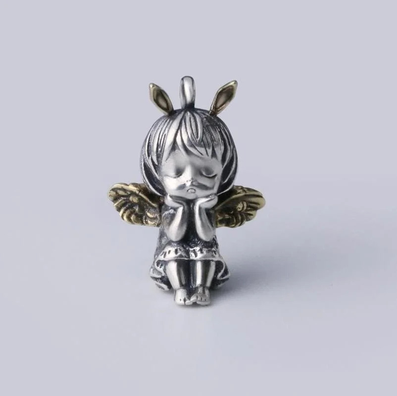 Vintage Cute Angel Girls Pendant Necklace Metal Angel Wings Necklace for Women
