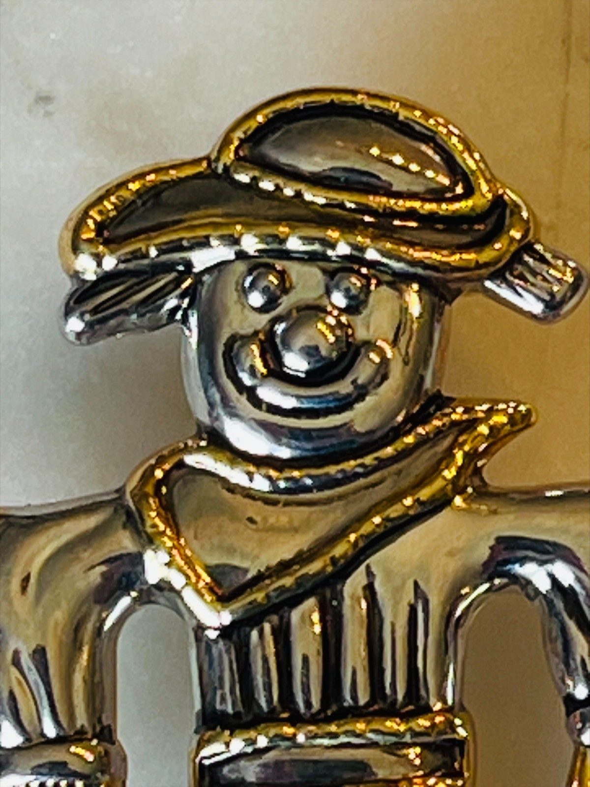 Vintage “Best” Scarecrow Pumpkin Brooch Gold & Silver Tone Fall Harvest Pin