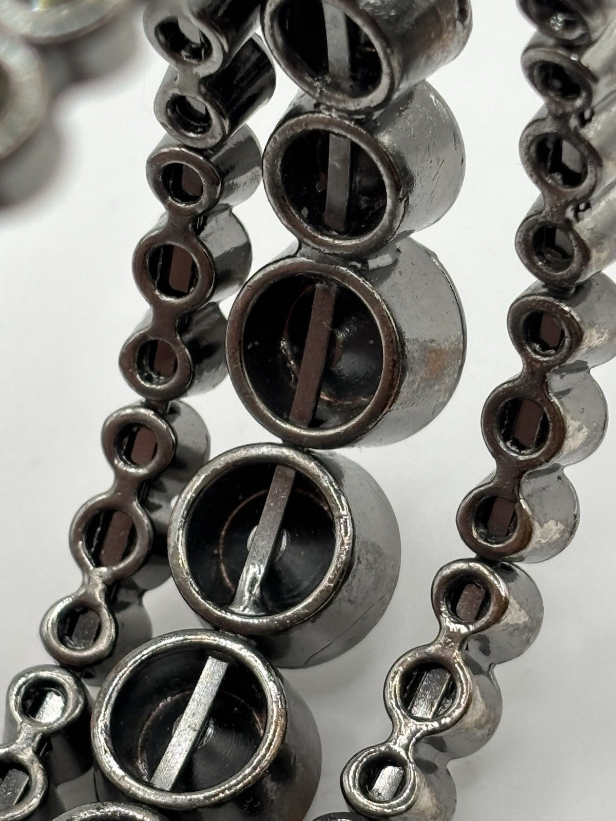 Silver Tone Wrap Coil Bangle Bracelet Gray Round Crystal Bezel Set 7.5in