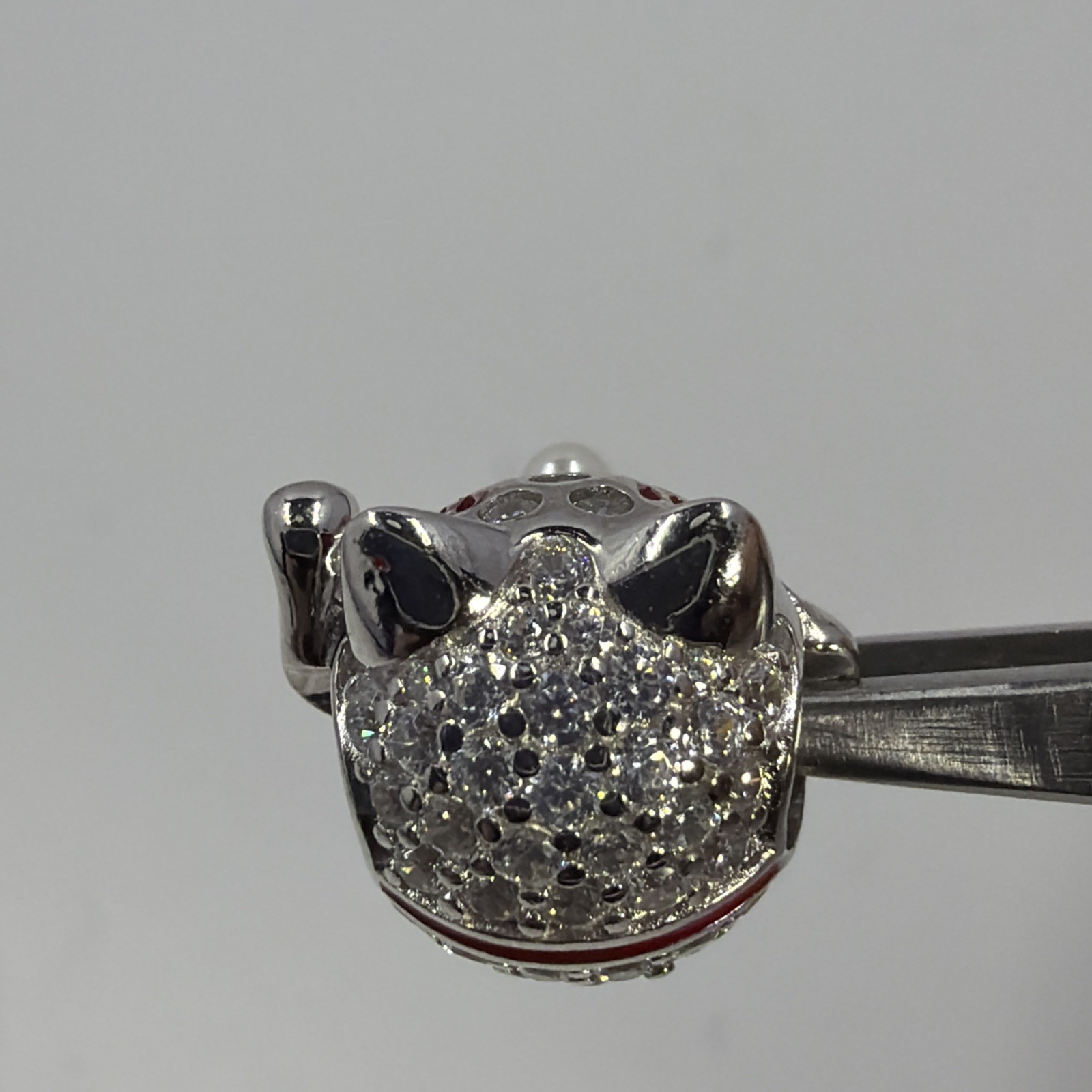 Gnoce Luck Cat Charm Bead For Charm Bracelet Platinum Plated Sterling Silver 925