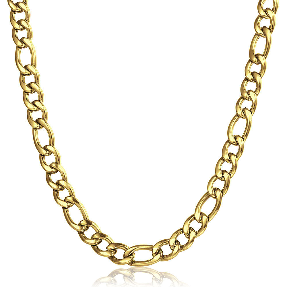 3/5/7/9mm Gold Plated Stainless Steel Figaro Link Chain Necklace Choker 16-30″